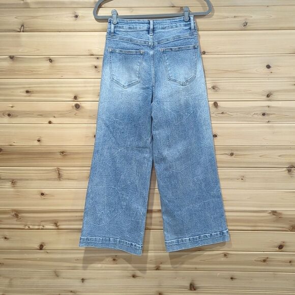 Bayeas Jeans Womens 26 High Rise Wide Leg Crop Light Wash Distressed - Picture 4 of 11